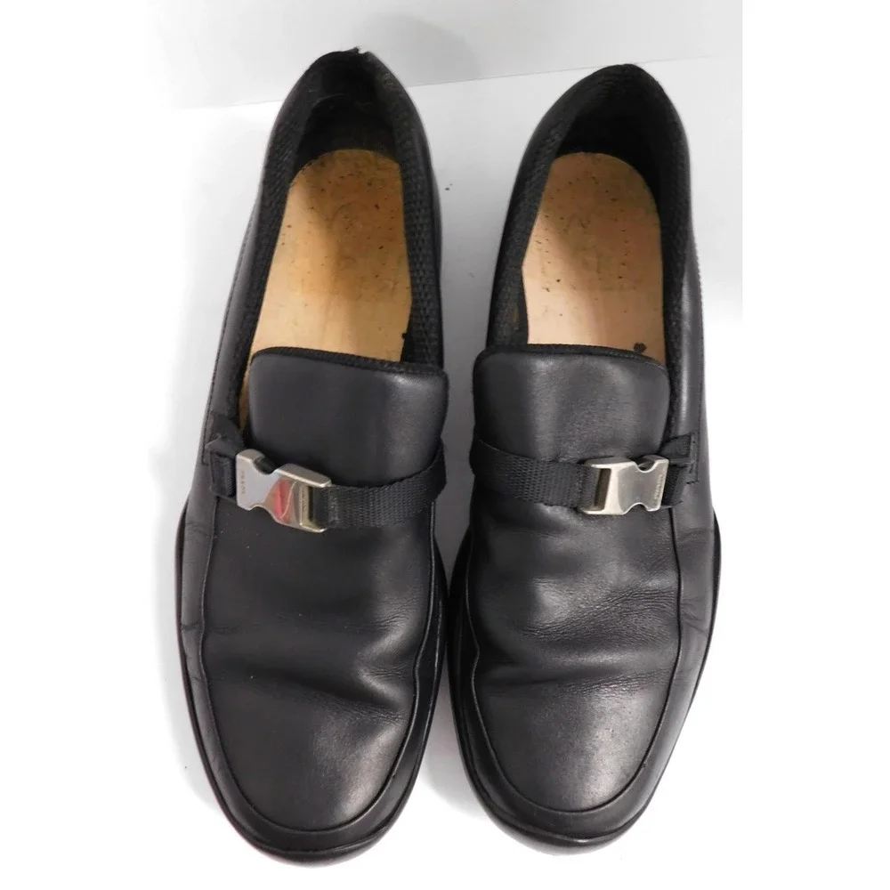 PRADA Silver Side Buckle Black Slip On Loafer - 11 US‎